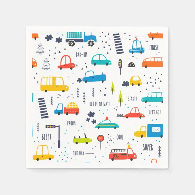 Cute Colourful Car Traffic Pattern Napkin (Front)