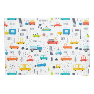 Cute Colourful Car Traffic Pattern Pillowcase
