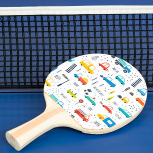 Cute Colourful Car Traffic Pattern Ping Pong Paddle