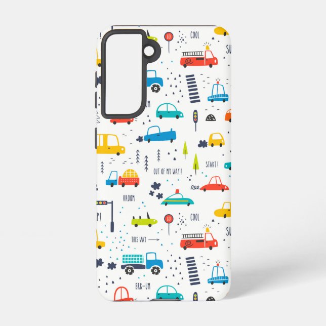 Cute Colourful Car Traffic Pattern Samsung Galaxy S21 Case (Back)