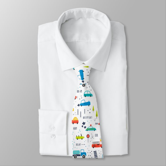Cute Colourful Car Traffic Pattern Tie (Tied)