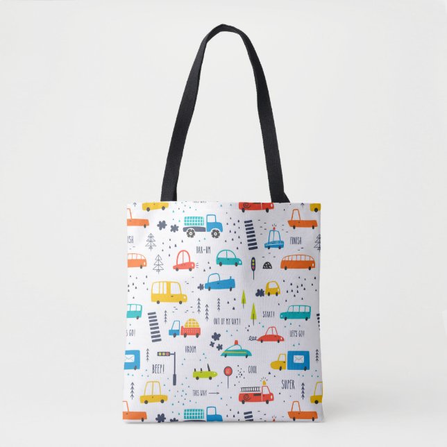 Cute Colourful Car Traffic Pattern Tote Bag (Front)