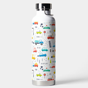 Cute Colourful Car Traffic Pattern Water Bottle