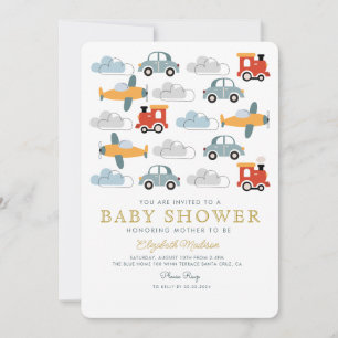 Cute Colourful Cars Boy Baby Shower Invitation