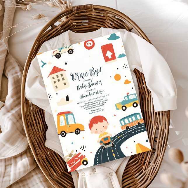 Cute Colourful Cars Boy Baby Shower Invitation (Creator Uploaded)