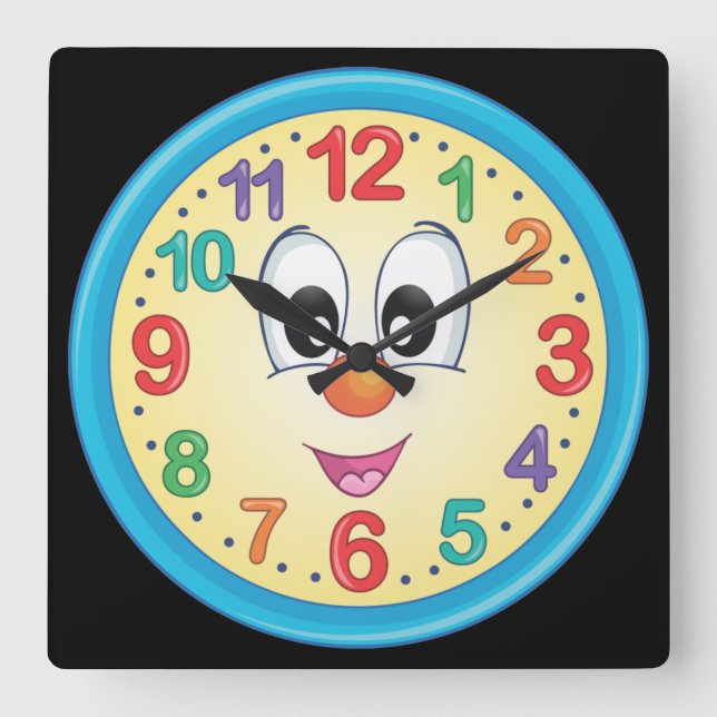 Cute Colourful Cartoon Baby Face Square Wall Clock (Front)
