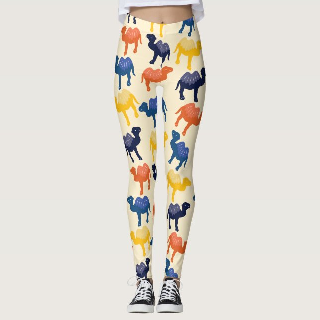 Cute Colourful Cartoon Camels Pattern Leggings (Front)
