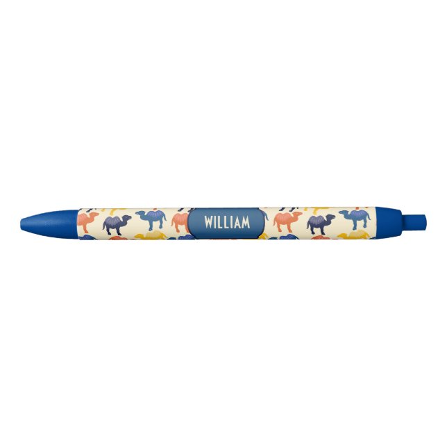 Cute Colourful Cartoon Camels Pattern Personalised Black Ink Pen (Front)