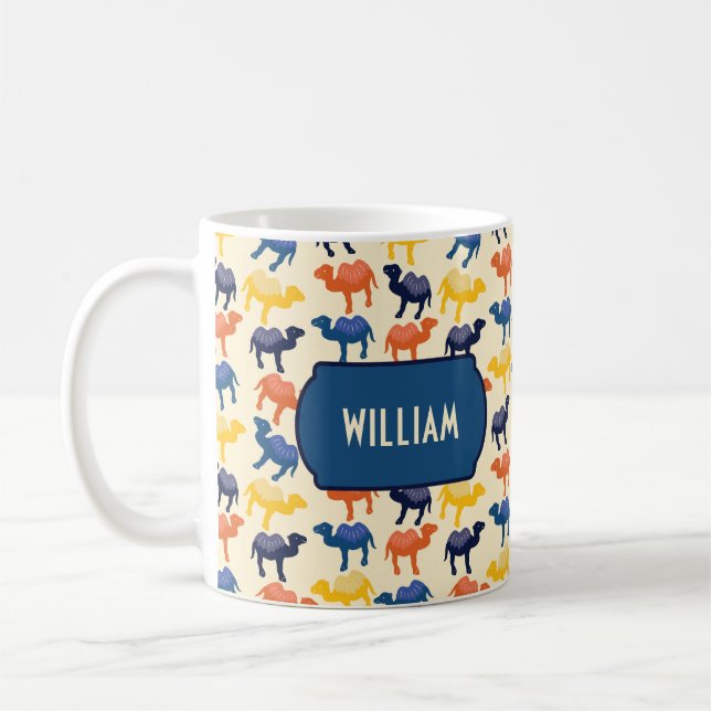 Cute Colourful Cartoon Camels Pattern Personalised Coffee Mug (Left)