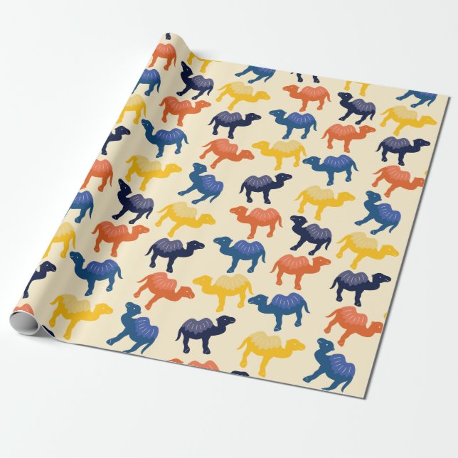 Cute Colourful Cartoon Camels Pattern Wrapping Paper (Unrolled)