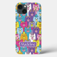 Cute Colourful Cartoon Cats Pattern Add Name