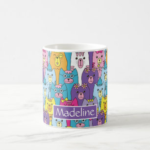Cute Colourful Cartoon Cats Pattern Add Name Coffee Mug