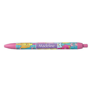 Cute Colourful Cartoon Cats Pattern Personalised Black Ink Pen