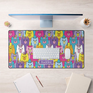 Cute Colourful Cartoon Cats Pattern Personalised Desk Mat