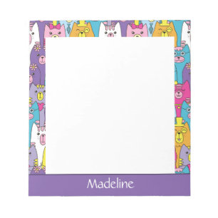 Cute Colourful Cartoon Cats Pattern Personalised Notepad