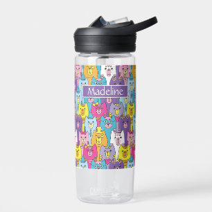 Cute Colourful Cartoon Cats Personalise  Water Bottle