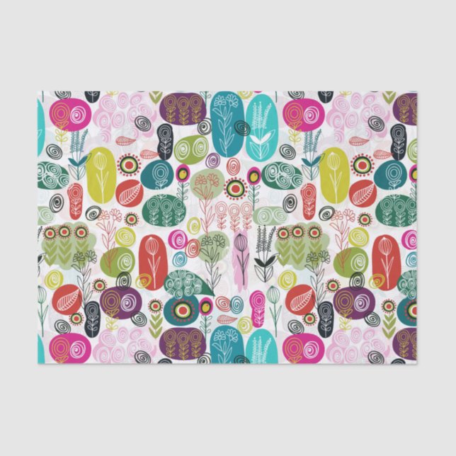 Cute Colourful Cartoon Childlike Floral Pattern Tissue Paper (Front)