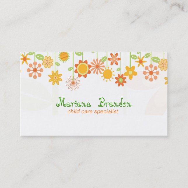 Cute Colourful Cartoon Flowers Business Card (Front)