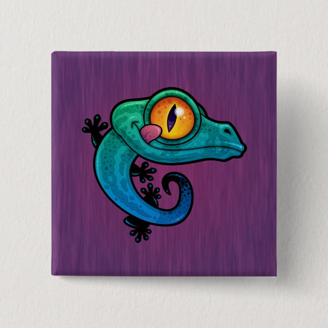 Cute Colourful Cartoon Gecko 15 Cm Square Badge (Front)