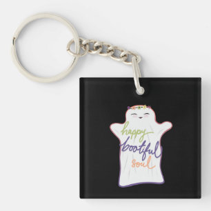 Cute Colourful Cartoon Ghost with Text Key Ring