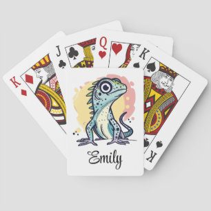 Cute colourful cartoon lizard decoration playing cards