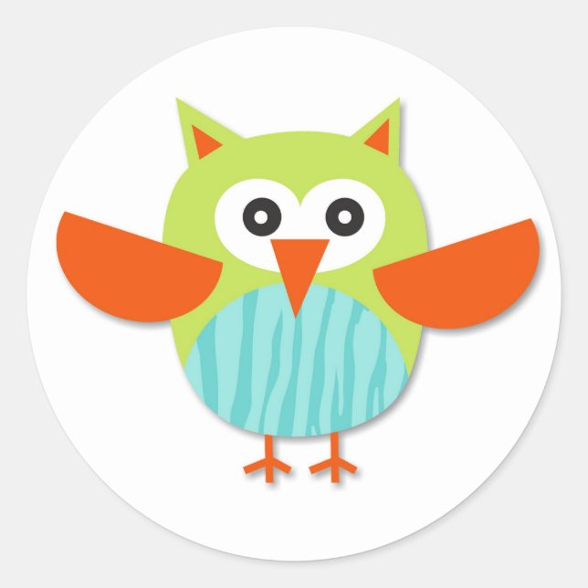 Cute colourful cartoon owl classic round sticker (Front)