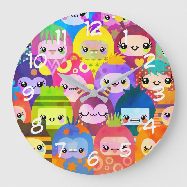 Cute Colourful Cartoon People Characters Large Clock (Front)