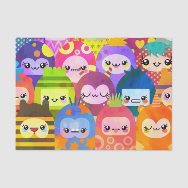 Cute Colourful Cartoon People Characters Tissue Paper (Front)