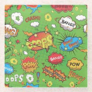 Cute Colourful Cartoon Speech Bubbles Glass Coaster