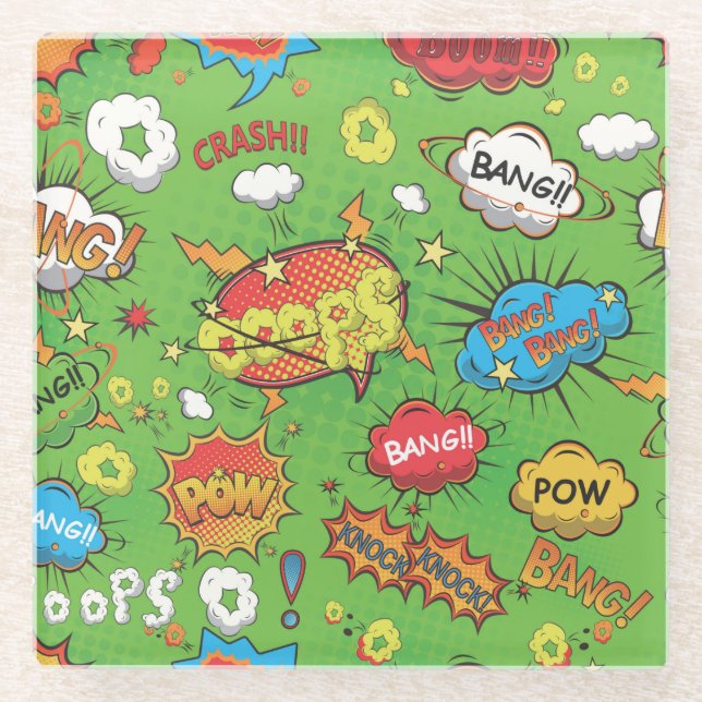 Cute Colourful Cartoon Speech Bubbles Glass Coaster (Front)