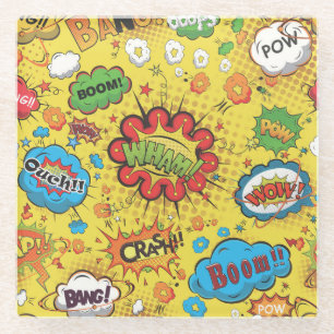 Cute Colourful Cartoon Speech Bubbles Glass Coaster