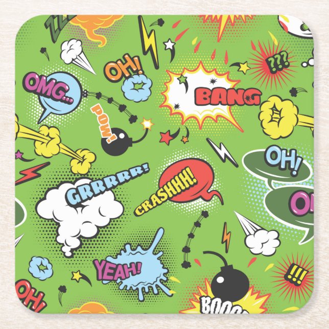 Cute Colourful Cartoon Speech Bubbles Square Paper Coaster (Front)