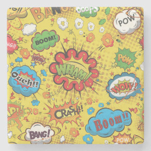 Cute Colourful Cartoon Speech Bubbles Stone Coaster