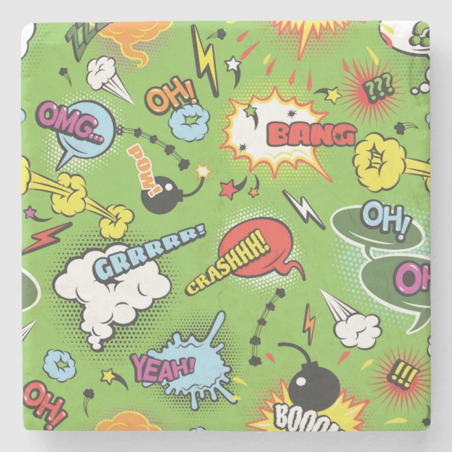 Cute Colourful Cartoon Speech Bubbles Stone Coaster (Front)