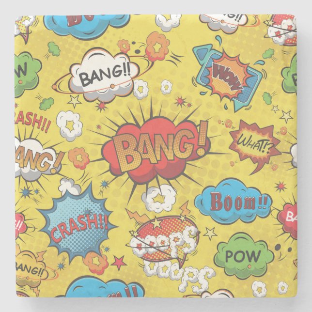 Cute Colourful Cartoon Speech Bubbles Stone Coaster (Front)