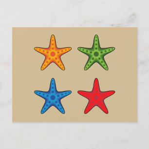 Cute Colourful Cartoon Starfish Set Holiday Postcard