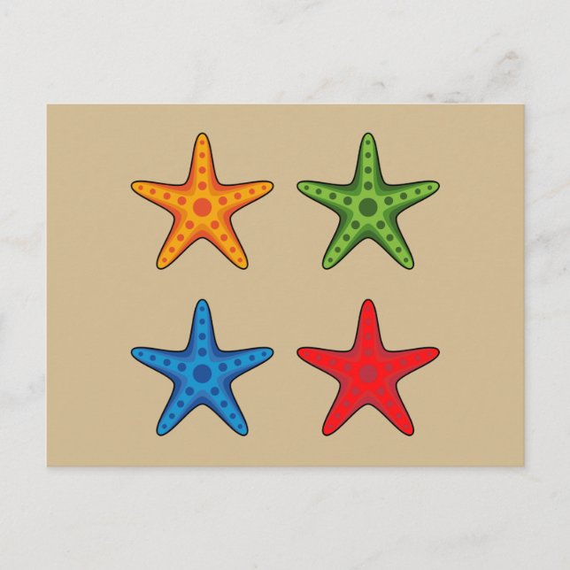 Cute Colourful Cartoon Starfish Set Holiday Postcard (Front)