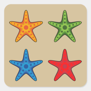 Cute Colourful Cartoon Starfish Set Square Sticker