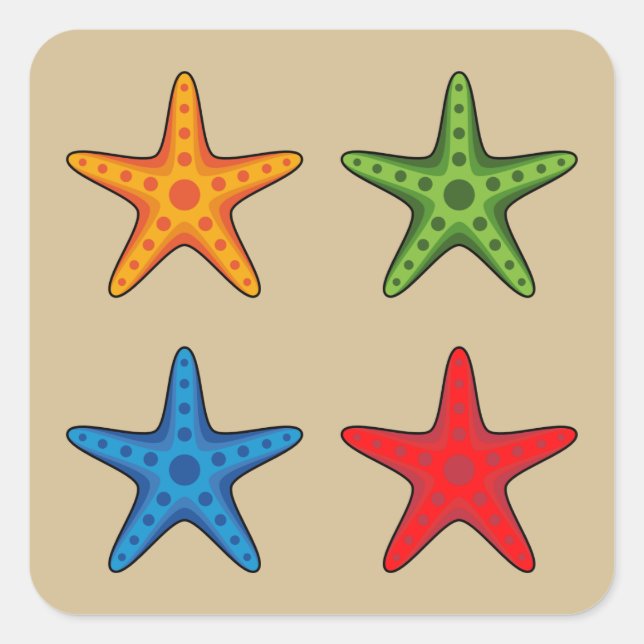 Cute Colourful Cartoon Starfish Set Square Sticker (Front)