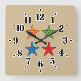 Cute Colourful Cartoon Starfish Set Square Wall Clock