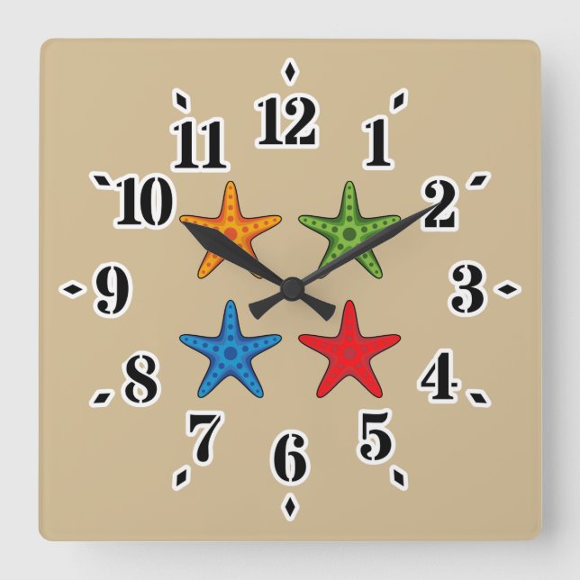 Cute Colourful Cartoon Starfish Set Square Wall Clock (Front)