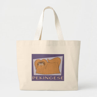 Cute Colourful Cartoon Style Pekingese Dog Large Tote Bag
