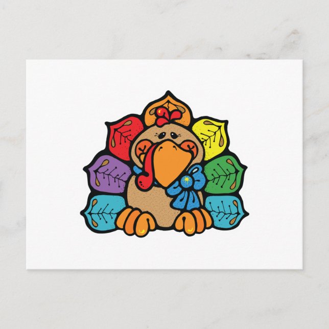 cute colourful cartoon turkey postcard (Front)