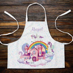 Cute colourful castle unicorn rainbow kids apron