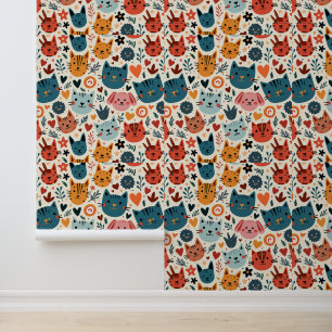 Cute Colourful Cat and Dog Pattern Illustration Wallpaper