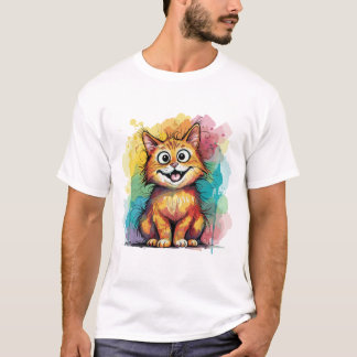 Cute Colourful Cat Art T-Shirt – Funny Happy Kitte