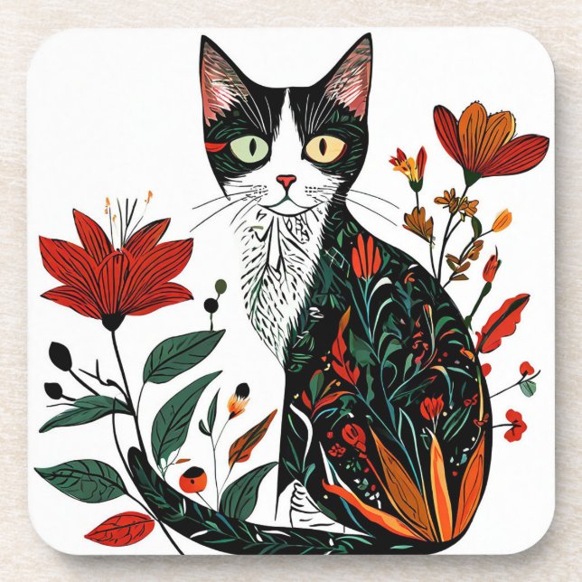 Cute colourful cat coaster (Front)