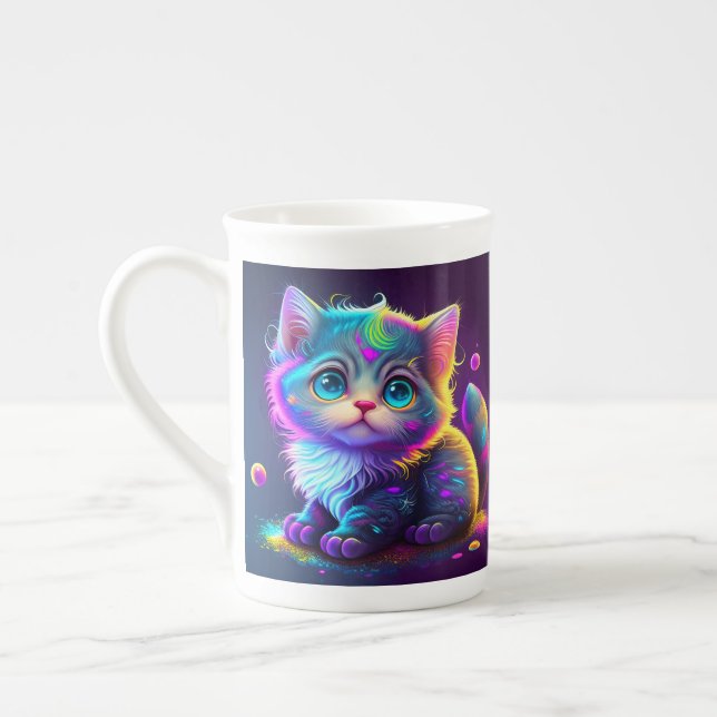 Cute Colourful Cat Digital Artwork-79827 Bone China Mug (Left)