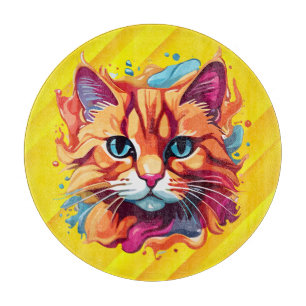 Cute Colourful Cat Face-87002 Cutting Board