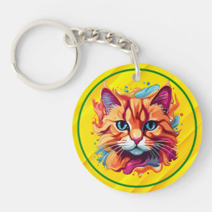 Cute Colourful Cat Face-87002 Key Ring